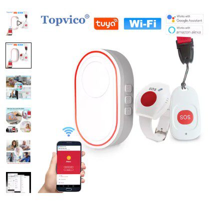 Topvico Tuya WiFi Emergency Panic Button – Wireless SOS Bracelet Watch for Seniors & Caregivers
